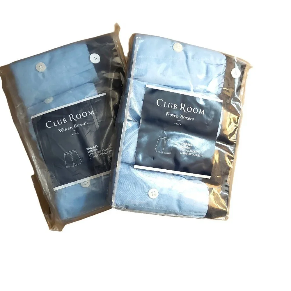 Club Room Men's Blue Woven Cotton Tagless Two 4-Pack Bundle Underwear Boxers Sm